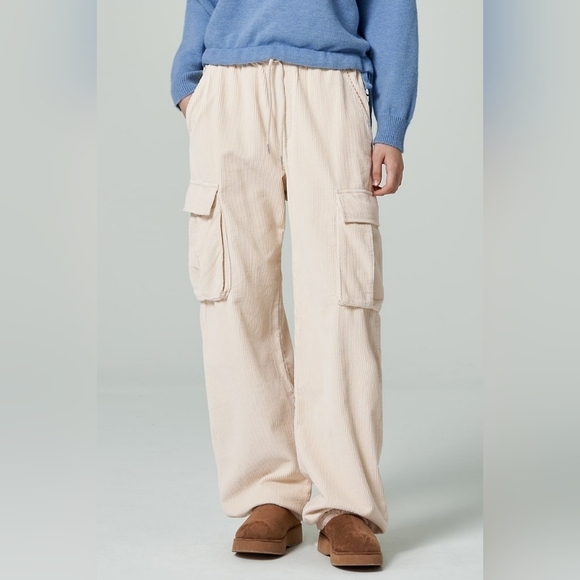 8 Seconds Pants - 8 Seconds Corduroy  Wide Leg Cargo Pants Ivory Size 64